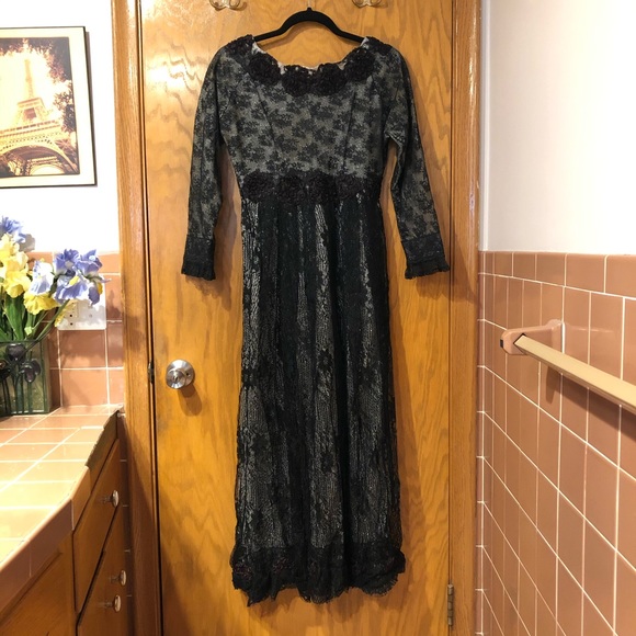 Vintage Blk Lace OOAK Handmade Formal Silver Dress - Picture 7 of 16